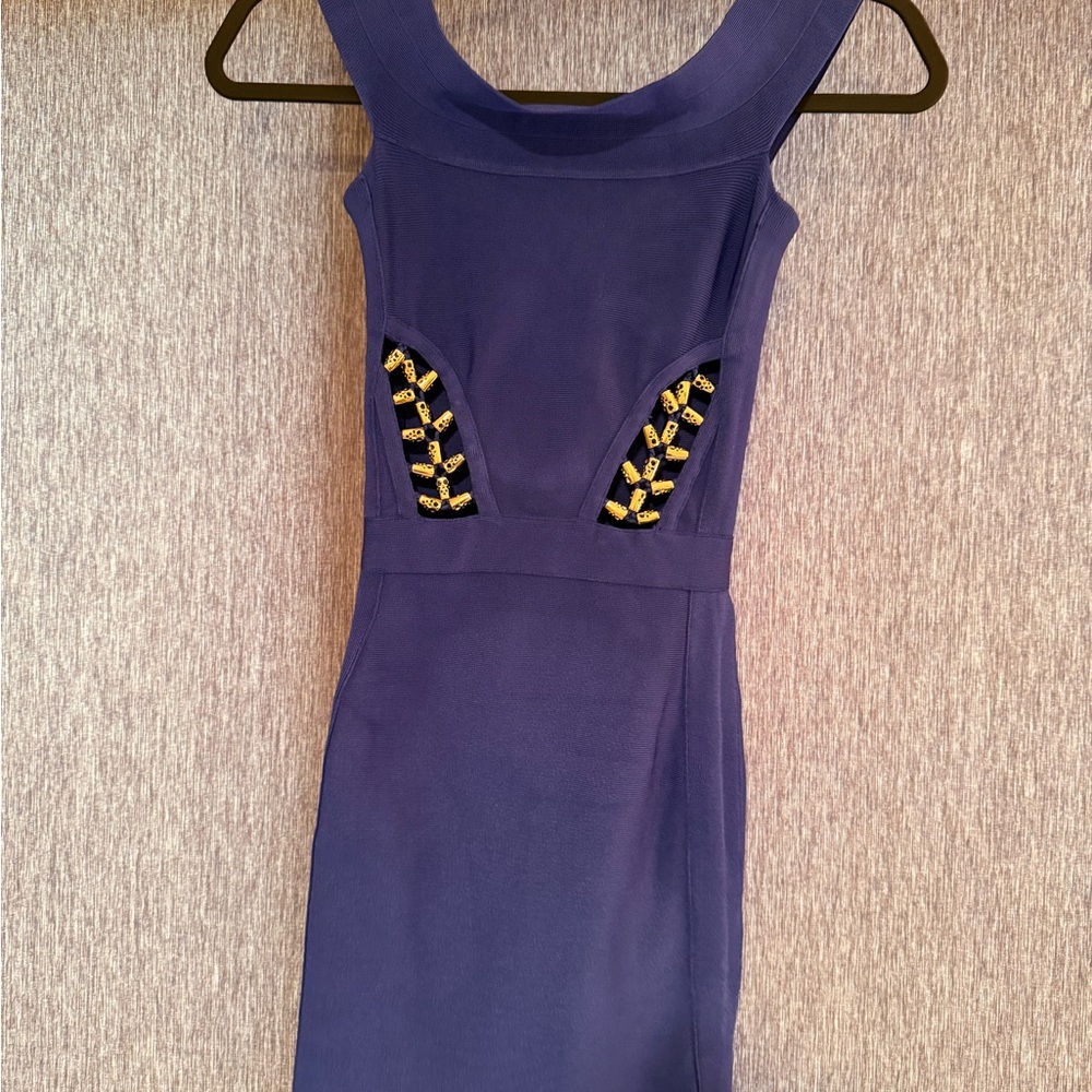 Marciano Blue and Gold Embellished Bodycon Mini Dress